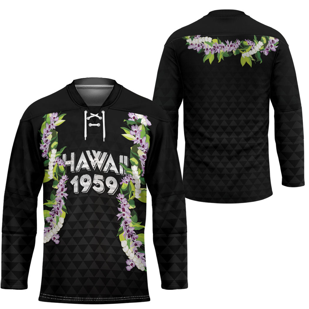 Hawaii Statehood Day Hockey Jersey Kakau Pattern With Maile Pikake Honohono Lei LT05 - Polynesian Pride