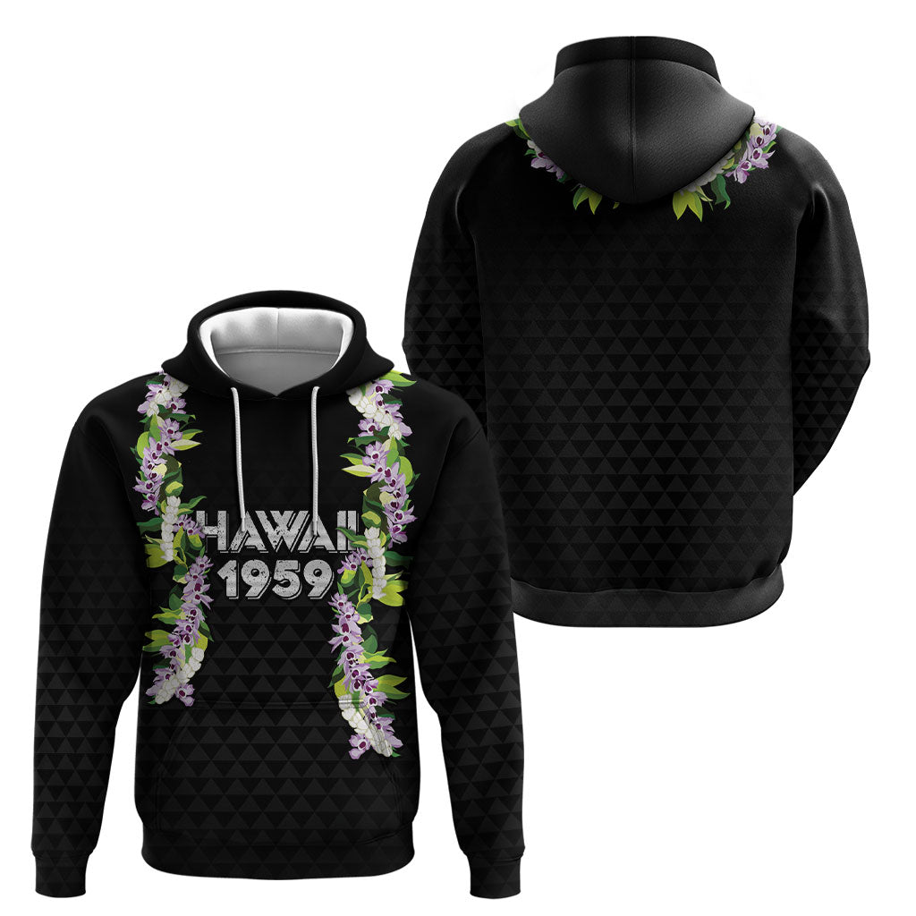 Hawaii Statehood Day Hoodie Kakau Pattern With Maile Pikake Honohono Lei LT05 - Polynesian Pride