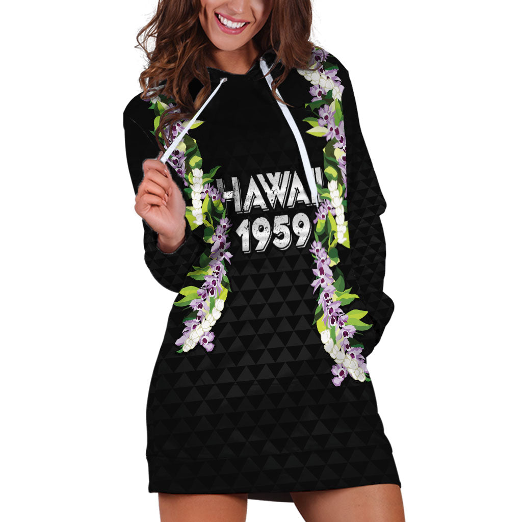 Hawaii Statehood Day Hoodie Dress Kakau Pattern With Maile Pikake Honohono Lei