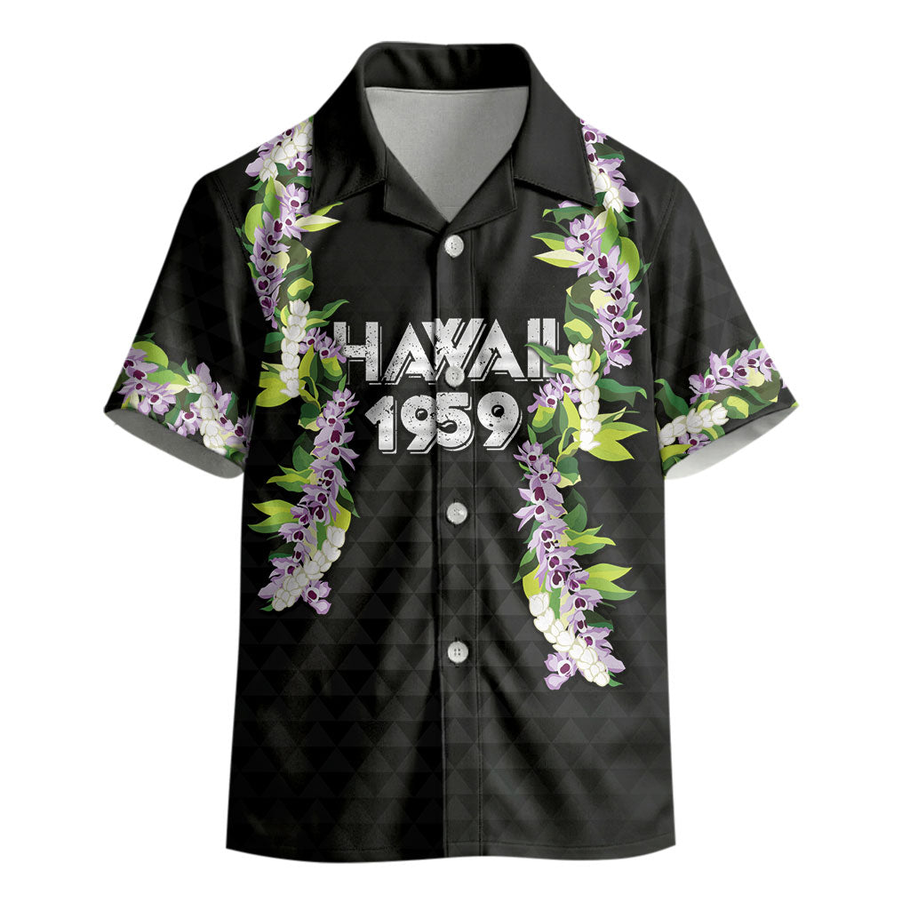 Hawaii Statehood Day Kid Hawaiian Shirt Kakau Pattern With Maile Pikake Honohono Lei
