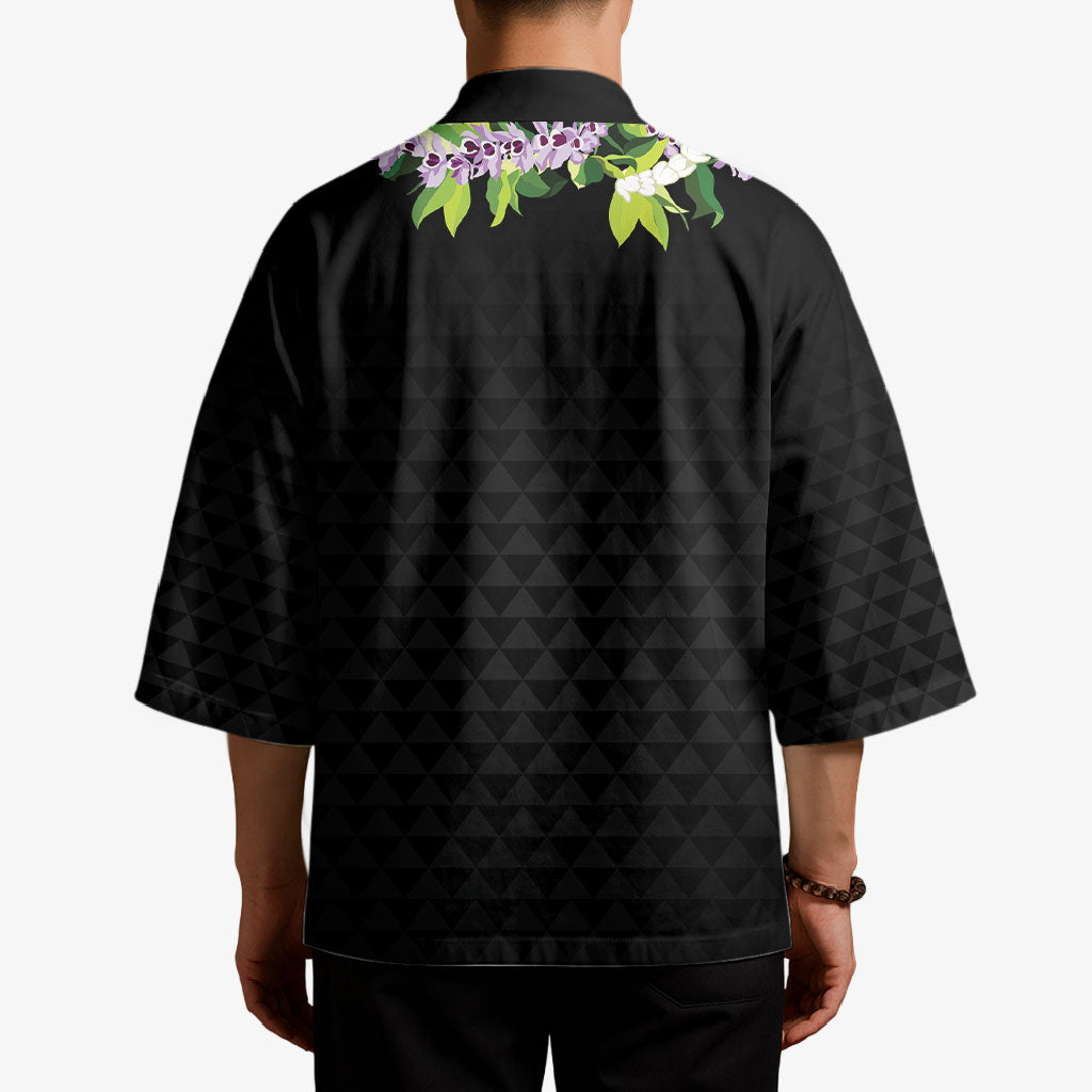 Hawaii Statehood Day Kimono Kakau Pattern With Maile Pikake Honohono Lei
