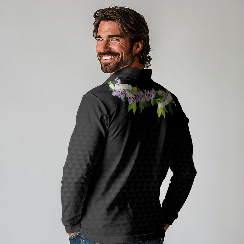 Hawaii Statehood Day Long Sleeve Polo Shirt Kakau Pattern With Maile Pikake Honohono Lei