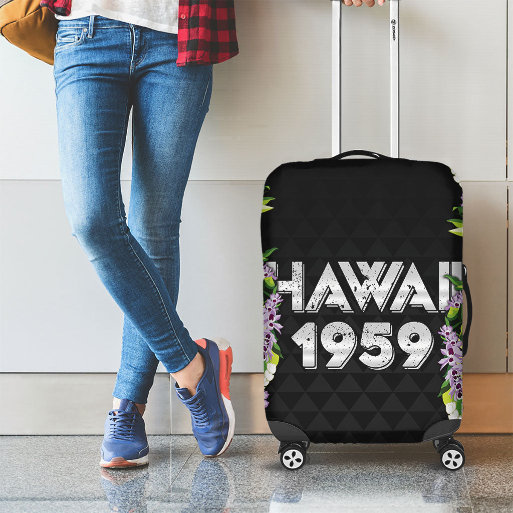 Hawaii Statehood Day Luggage Cover Kakau Pattern With Maile Pikake Honohono Lei LT05 - Polynesian Pride