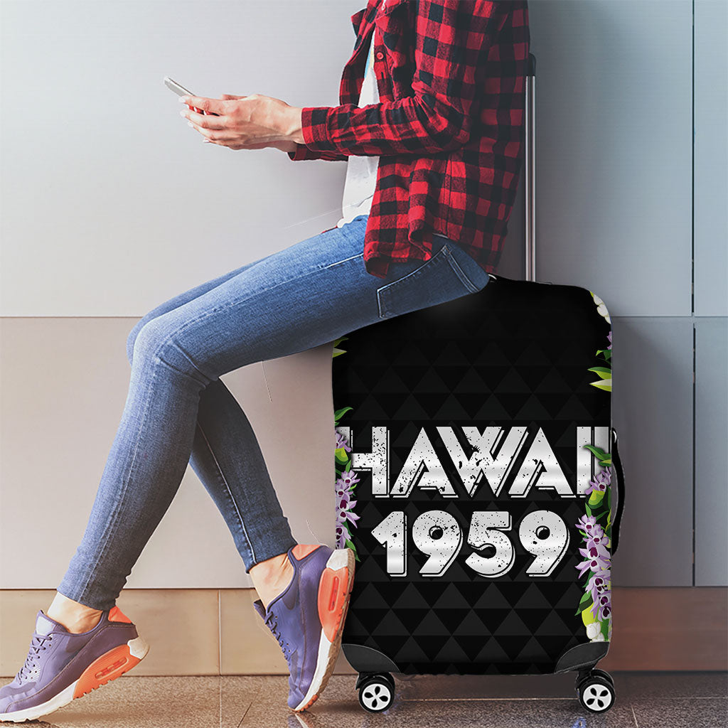 Hawaii Statehood Day Luggage Cover Kakau Pattern With Maile Pikake Honohono Lei LT05 - Polynesian Pride