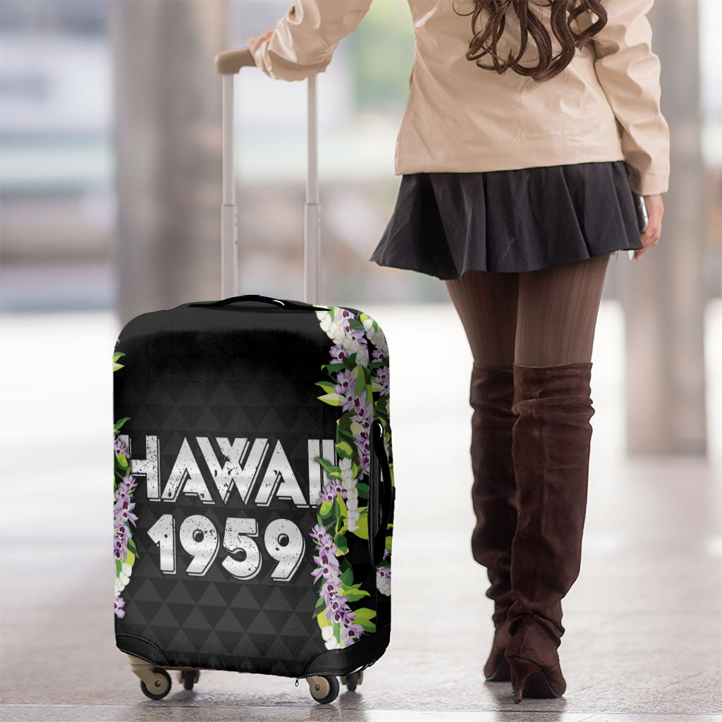 Hawaii Statehood Day Luggage Cover Kakau Pattern With Maile Pikake Honohono Lei LT05 - Polynesian Pride