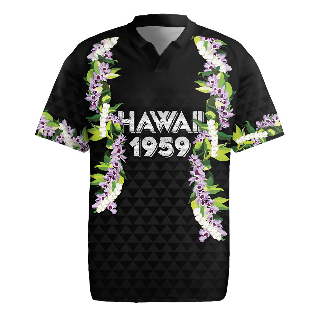 Hawaii Statehood Day Rugby Jersey Kakau Pattern With Maile Pikake Honohono Lei