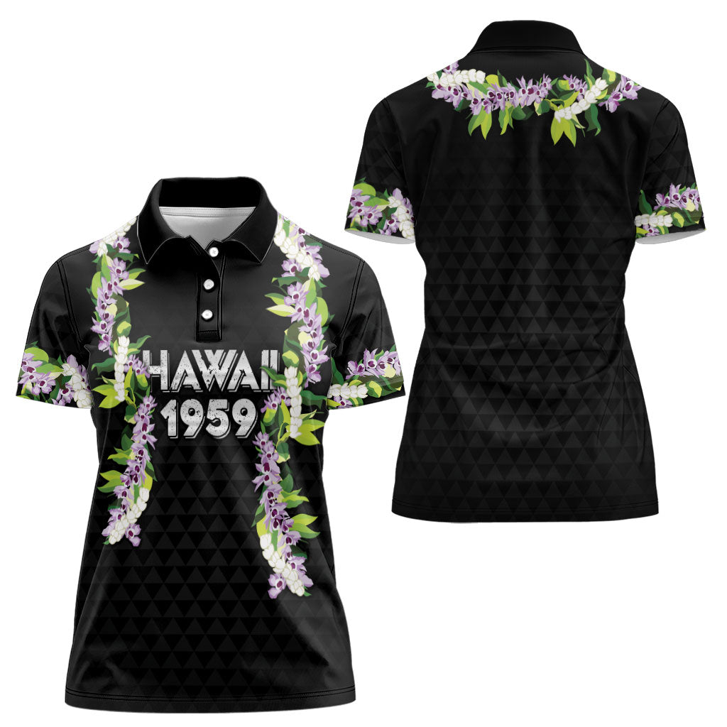 Hawaii Statehood Day Women Polo Shirt Kakau Pattern With Maile Pikake Honohono Lei