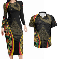 Papua New Guinea Hapi De Bilong Indipendens Couples Matching Long Sleeve Bodycon Dress and Hawaiian Shirt Special Style LT05 Black - Polynesian Pride