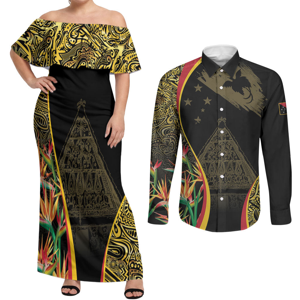 Papua New Guinea Hapi De Bilong Indipendens Couples Matching Off Shoulder Maxi Dress and Long Sleeve Button Shirt Special Style