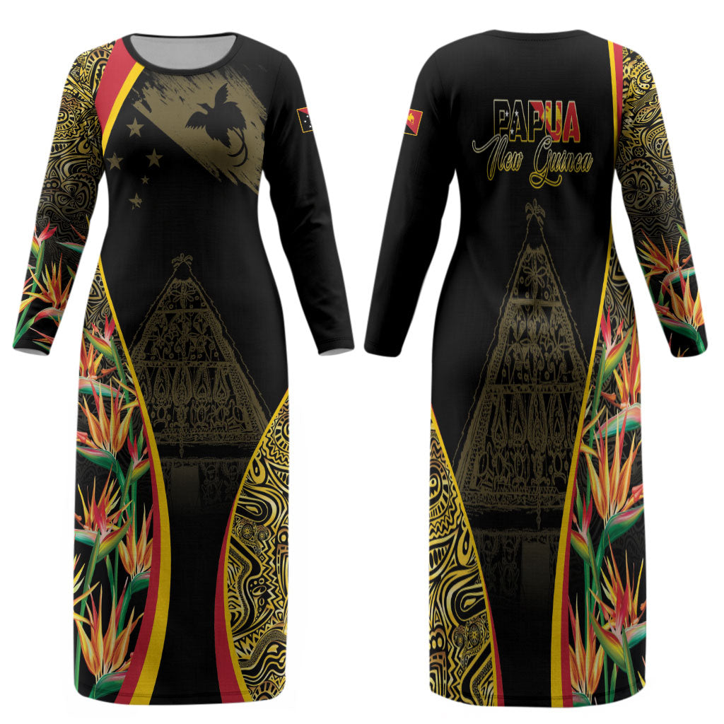 Papua New Guinea Hapi De Bilong Indipendens Family Matching Long Sleeve Bodycon Dress and Hawaiian Shirt Special Style LT05 Mom's Dress Black - Polynesian Pride