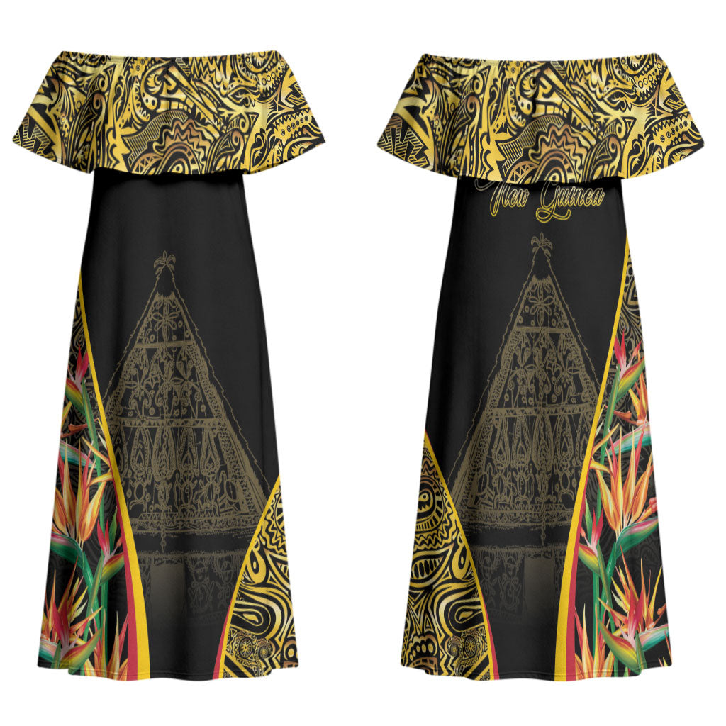 Papua New Guinea Hapi De Bilong Indipendens Family Matching Off Shoulder Maxi Dress and Hawaiian Shirt Special Style LT05 Mom's Dress Black - Polynesian Pride