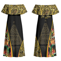Papua New Guinea Hapi De Bilong Indipendens Family Matching Off Shoulder Maxi Dress and Hawaiian Shirt Special Style LT05 Mom's Dress Black - Polynesian Pride