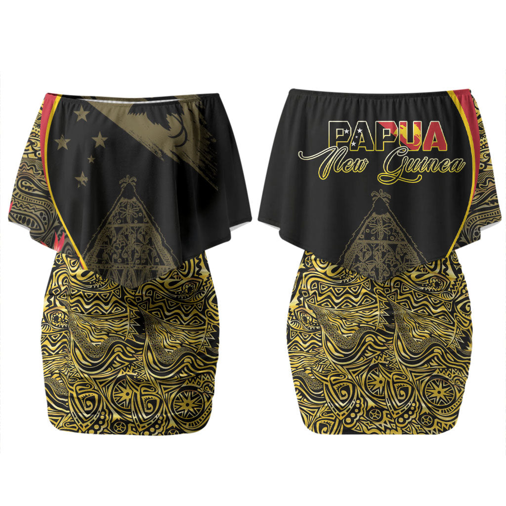 Papua New Guinea Hapi De Bilong Indipendens Family Matching Off Shoulder Short Dress and Hawaiian Shirt Special Style LT05 Mom's Dress Black - Polynesian Pride