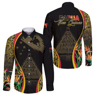 Papua New Guinea Hapi De Bilong Indipendens Family Matching Off Shoulder Short Dress and Hawaiian Shirt Special Style LT05 Dad's Shirt - Long Sleeve Black - Polynesian Pride