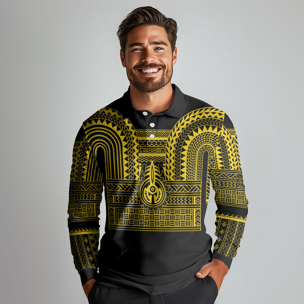 Philippines Filipinos Long Sleeve Polo Shirt Igorot Tribal Pattern Black