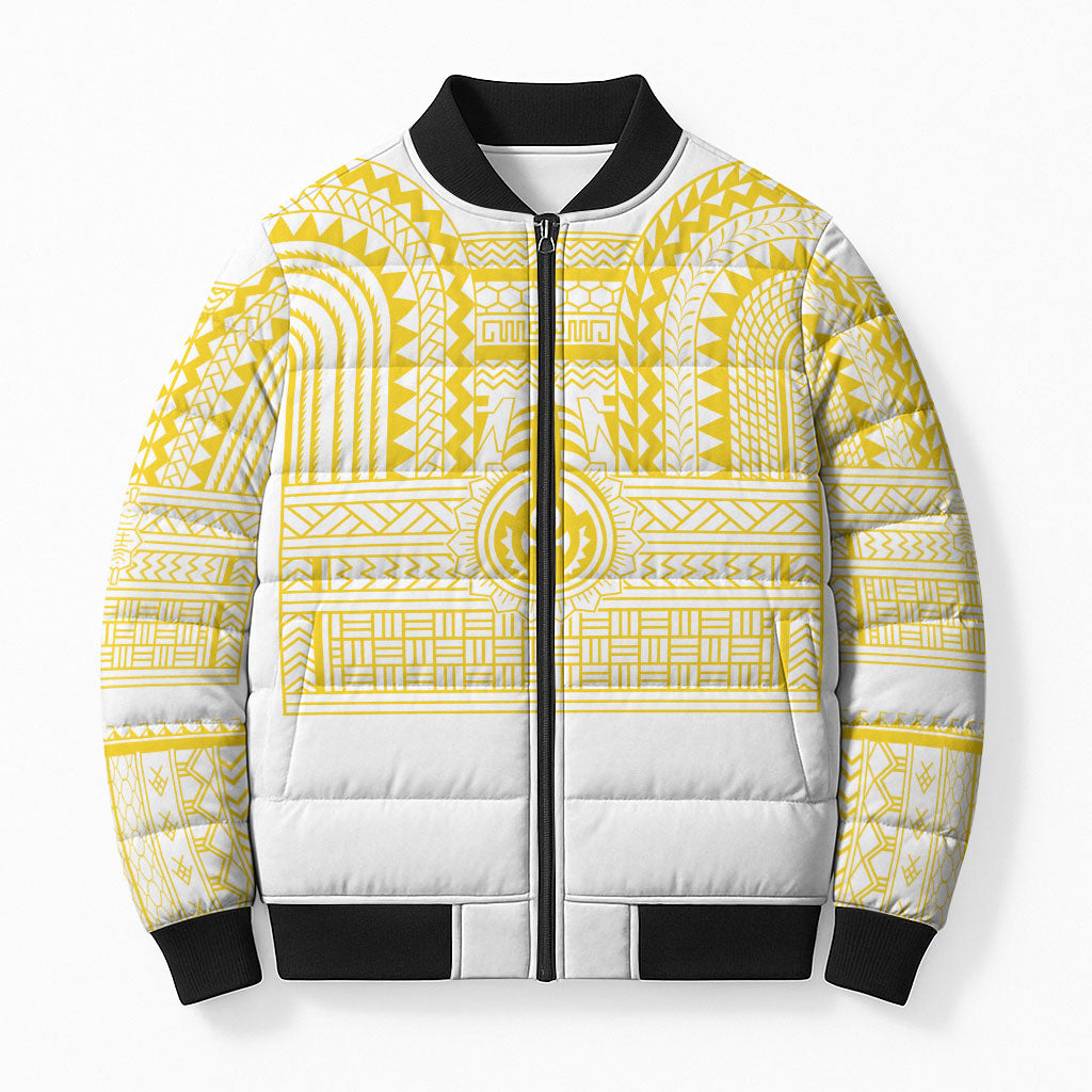 Philippines Filipinos Bomber Puffer Jacket Igorot Tribal Pattern White LT05 Unisex White - Polynesian Pride