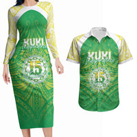 Kuki Independence 2026 Couples Matching Long Sleeve Bodycon Dress and Hawaiian Shirt Cook Islands 15 Finest Green Version LT05 Green - Polynesian Pride
