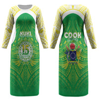 Kuki Independence 2026 Couples Matching Long Sleeve Bodycon Dress and Hawaiian Shirt Cook Islands 15 Finest Green Version LT05 - Polynesian Pride