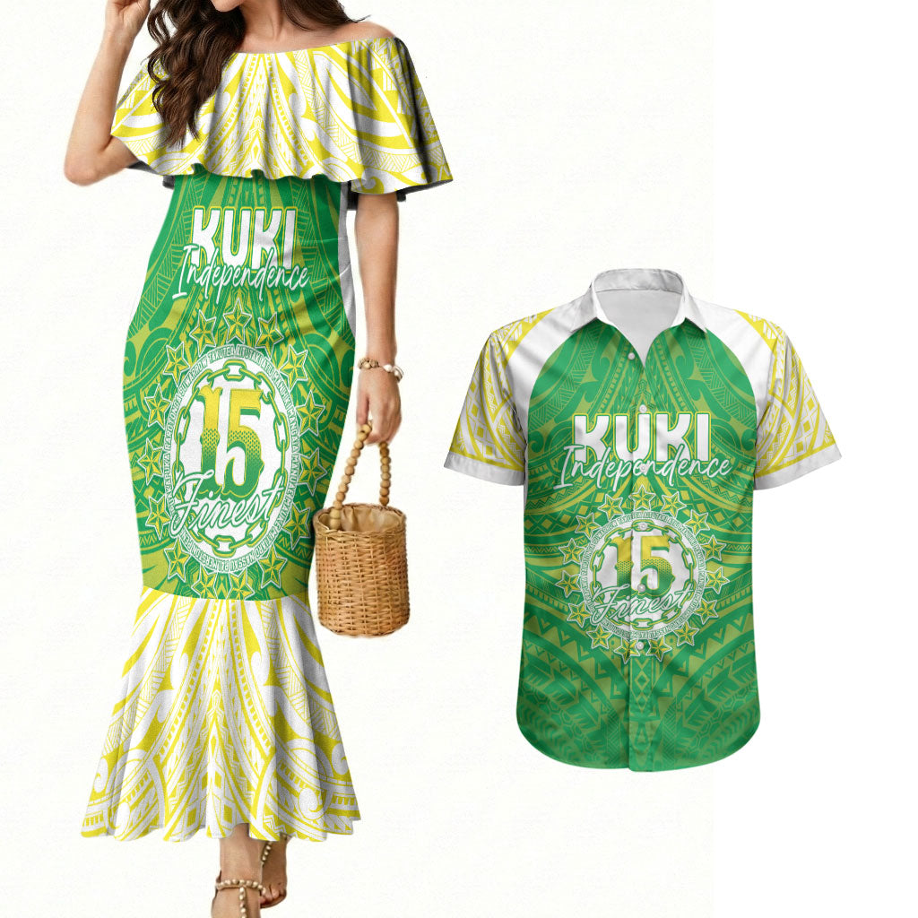 Kuki Independence 2026 Couples Matching Mermaid Dress and Hawaiian Shirt Cook Islands 15 Finest Green Version LT05 Green - Polynesian Pride