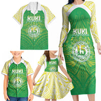 Kuki Independence 2026 Family Matching Long Sleeve Bodycon Dress and Hawaiian Shirt Cook Islands 15 Finest Green Version LT05 - Polynesian Pride