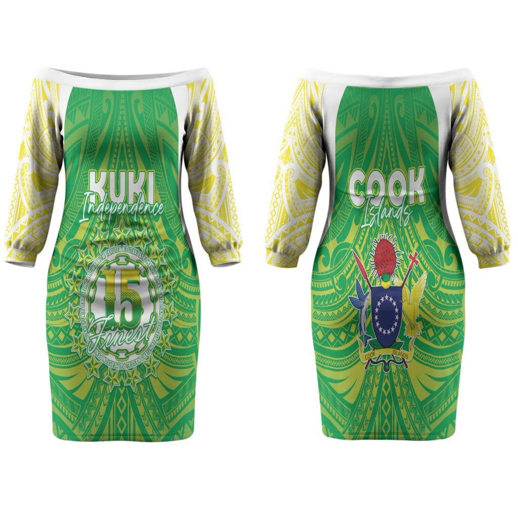 Kuki Independence 2026 Family Matching Off The Shoulder Long Sleeve Dress and Hawaiian Shirt Cook Islands 15 Finest Green Version LT05 Mom's Dress Green - Polynesian Pride