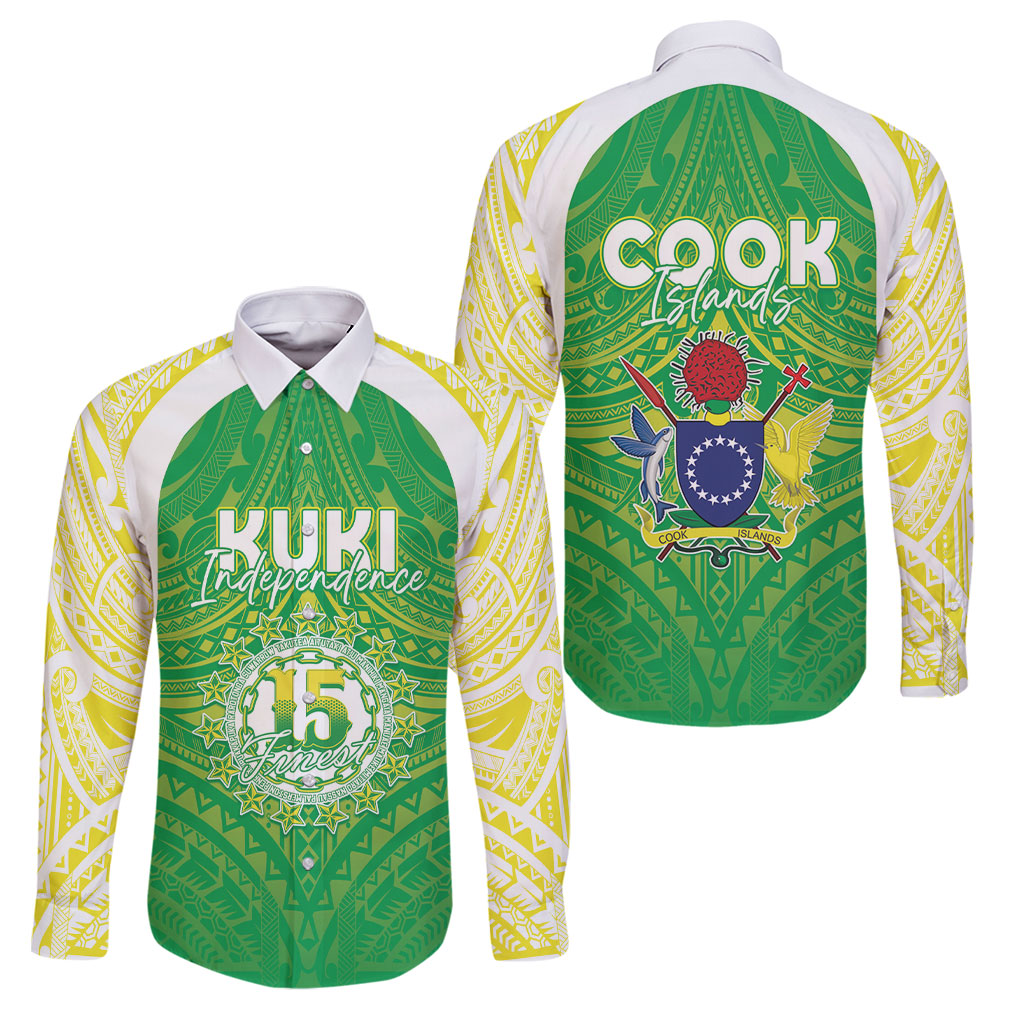 Kuki Independence 2026 Family Matching Off The Shoulder Long Sleeve Dress and Hawaiian Shirt Cook Islands 15 Finest Green Version LT05 Dad's Shirt - Long Sleeve Green - Polynesian Pride