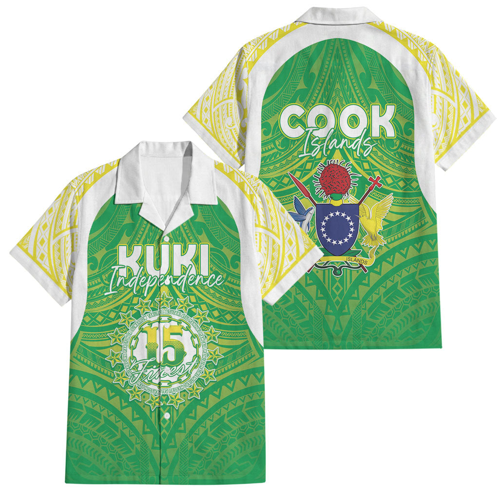 Kuki Independence 2026 Family Matching Off Shoulder Short Dress and Hawaiian Shirt Cook Islands 15 Finest Green Version LT05 Dad's Shirt - Short Sleeve Green - Polynesian Pride