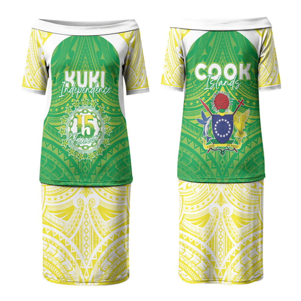 Kuki Independence 2026 Family Matching Puletasi and Hawaiian Shirt Cook Islands 15 Finest Green Version LT05 Mom's Dress Green - Polynesian Pride