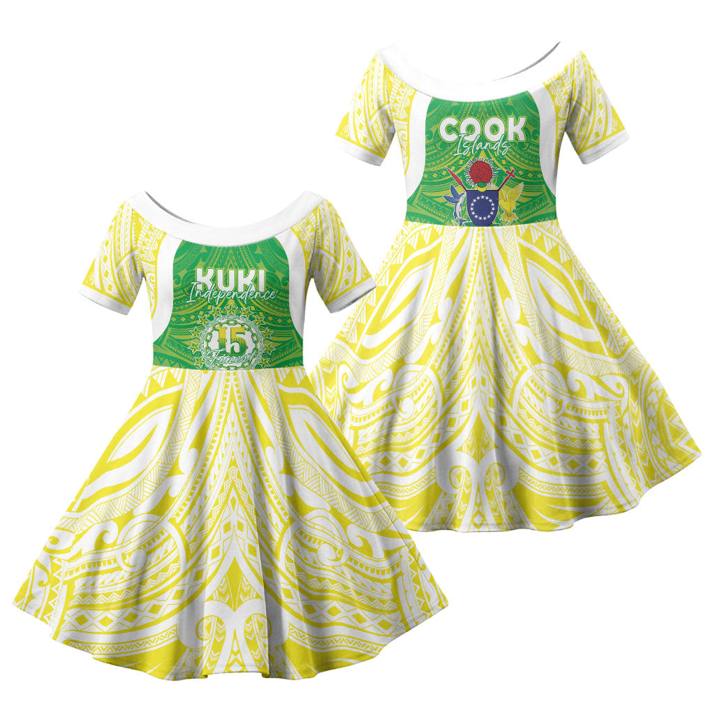 Kuki Independence 2026 Family Matching Puletasi and Hawaiian Shirt Cook Islands 15 Finest Green Version LT05 Daughter's Dress Green - Polynesian Pride