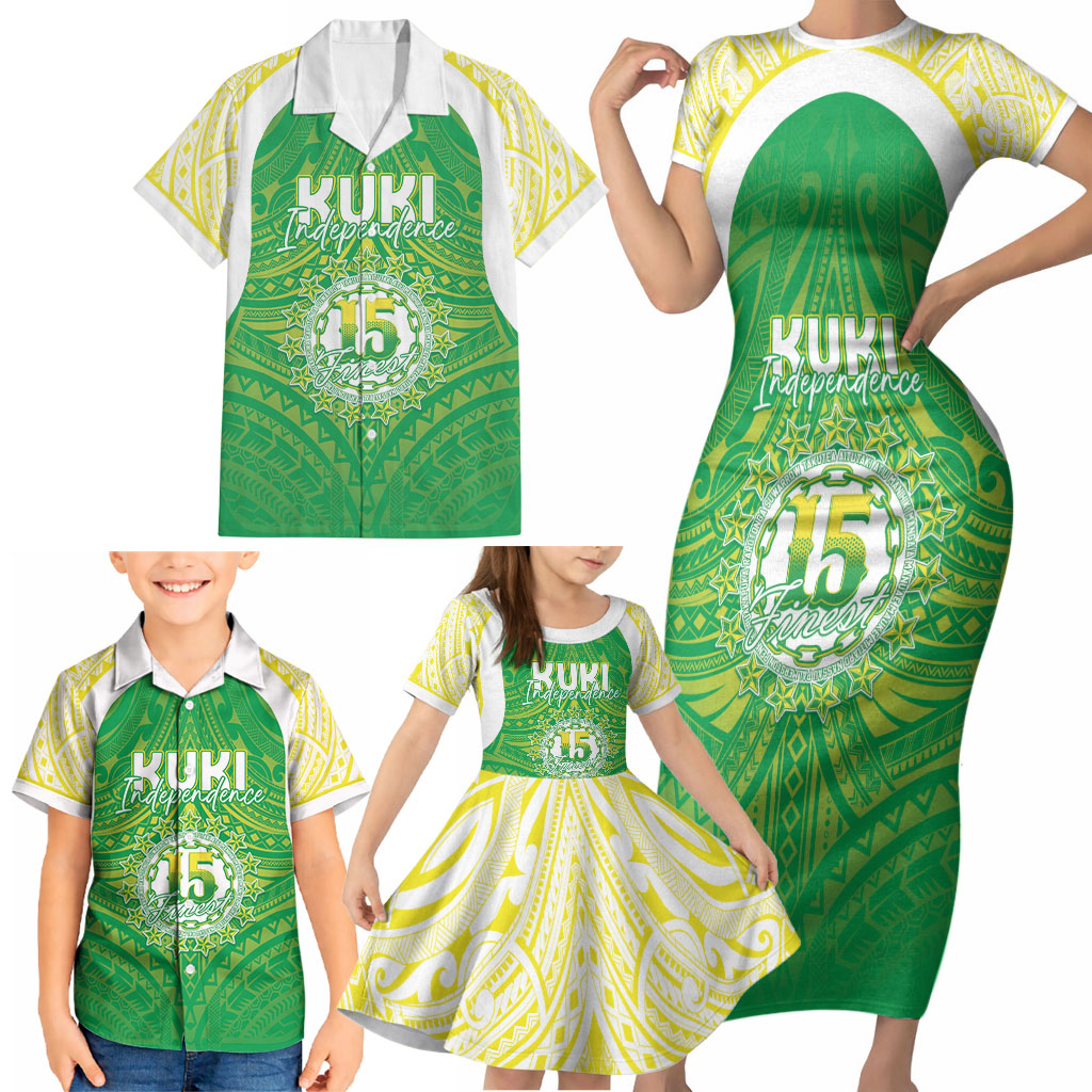 Kuki Independence 2026 Family Matching Short Sleeve Bodycon Dress and Hawaiian Shirt Cook Islands 15 Finest Green Version LT05 - Polynesian Pride