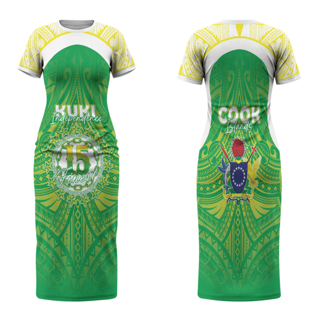 Kuki Independence 2026 Family Matching Short Sleeve Bodycon Dress and Hawaiian Shirt Cook Islands 15 Finest Green Version LT05 Mom's Dress Green - Polynesian Pride
