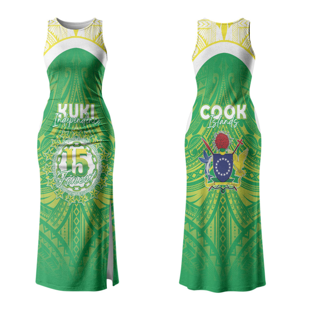 Kuki Independence 2026 Family Matching Tank Maxi Dress and Hawaiian Shirt Cook Islands 15 Finest Green Version LT05 Mom's Dress Green - Polynesian Pride