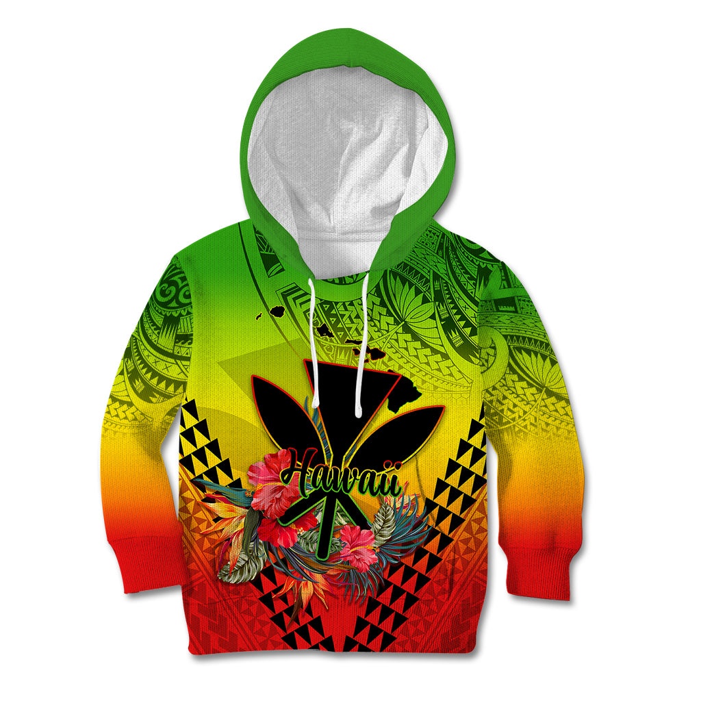 Personalized Hawaii Kid Hoodie Kakau Kanaka Maoli With Hibiscus Flowers LT05 Hoodie Reggae - Polynesian Pride