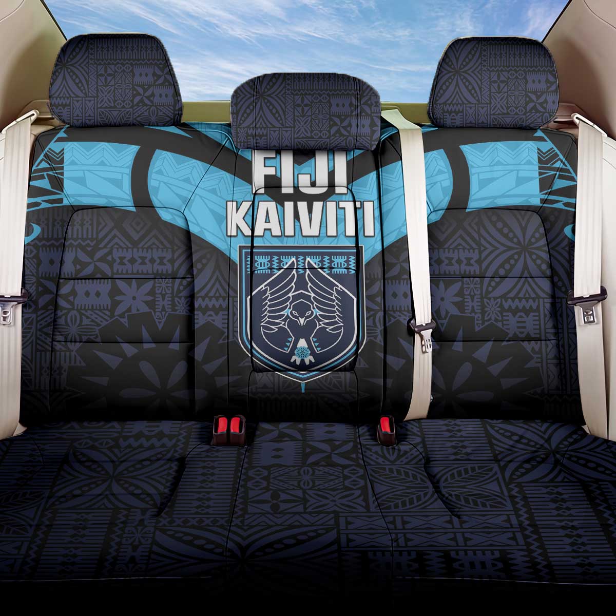 Fiji Kaiviti Rugby Back Car Seat Cover Fiji Tapa Pattern LT05 One Size Blue - Polynesian Pride