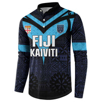 Custom Fiji Kaiviti Rugby Button Sweatshirt Fiji Tapa Pattern LT05 - Polynesian Pride