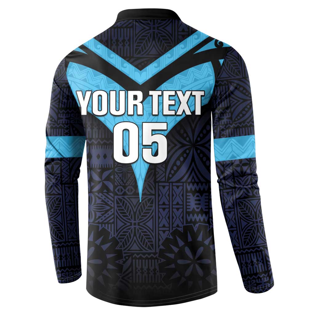Custom Fiji Kaiviti Rugby Button Sweatshirt Fiji Tapa Pattern LT05 - Polynesian Pride
