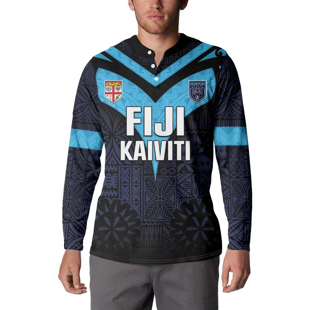 Custom Fiji Kaiviti Rugby Button Sweatshirt Fiji Tapa Pattern LT05 - Polynesian Pride