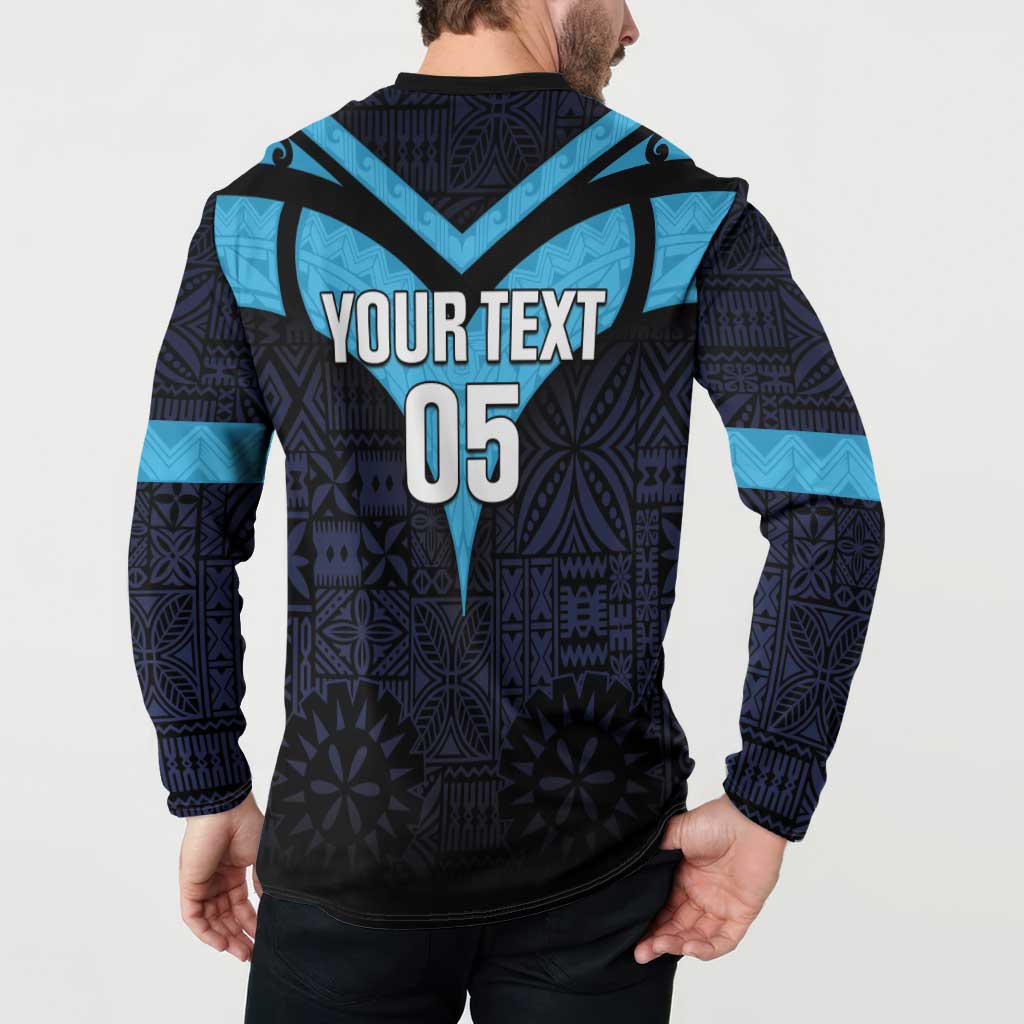 Custom Fiji Kaiviti Rugby Button Sweatshirt Fiji Tapa Pattern LT05 - Polynesian Pride