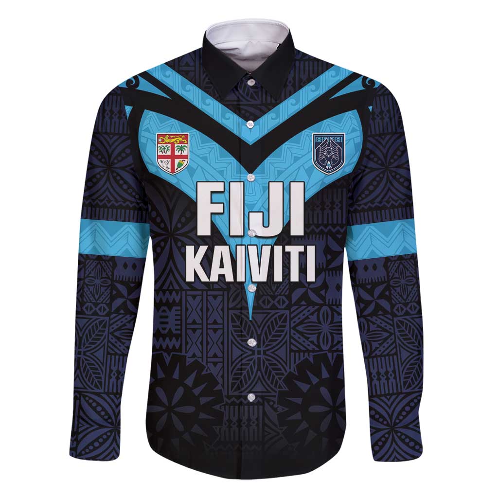 Custom Fiji Kaiviti Rugby Family Matching Long Sleeve Bodycon Dress and Hawaiian Shirt Fiji Tapa Pattern