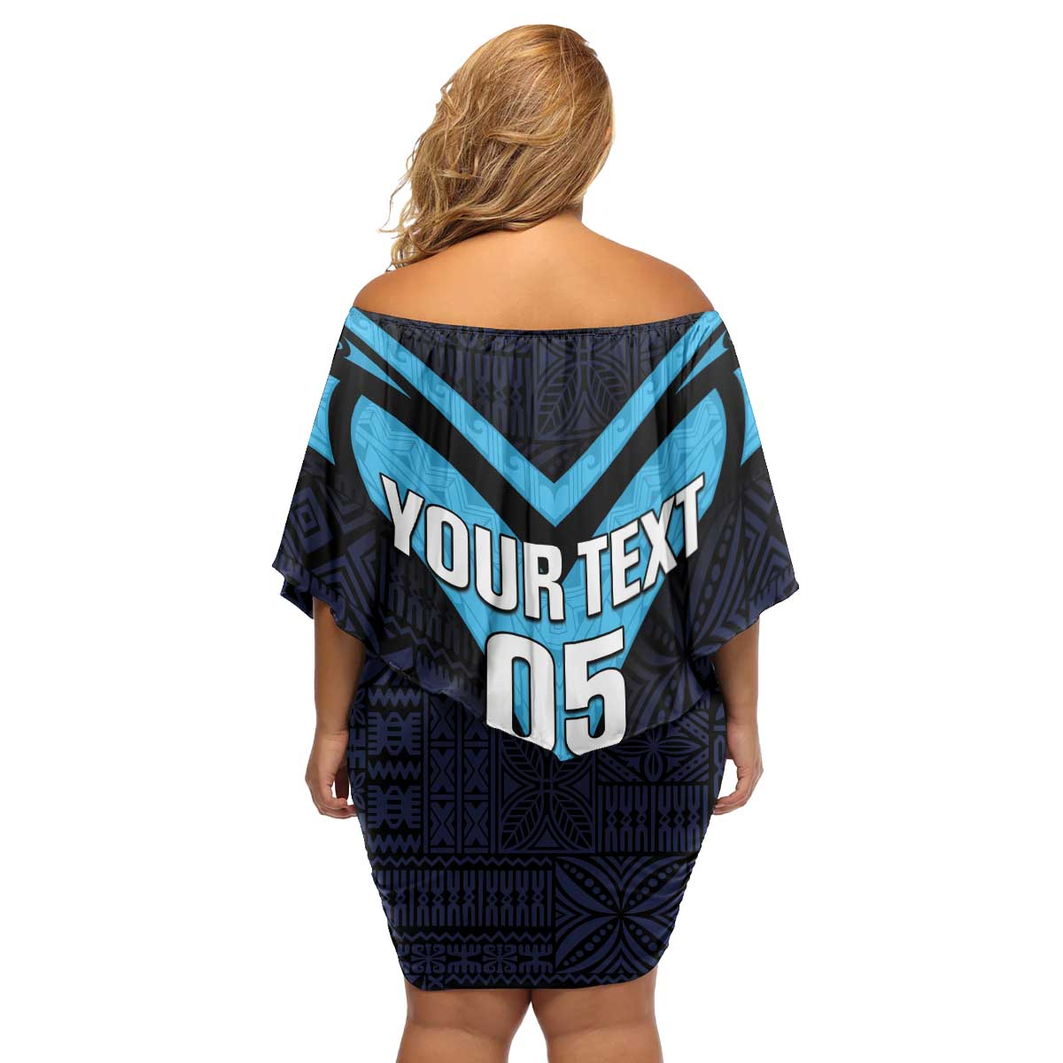 Custom Fiji Kaiviti Rugby Family Matching Off Shoulder Short Dress and Hawaiian Shirt Fiji Tapa Pattern