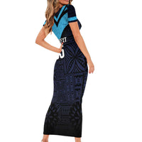 Custom Fiji Kaiviti Rugby Family Matching Short Sleeve Bodycon Dress and Hawaiian Shirt Fiji Tapa Pattern