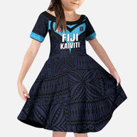 Custom Fiji Kaiviti Rugby Kid Short Sleeve Dress Fiji Tapa Pattern LT05 KID Blue - Polynesian Pride