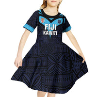 Custom Fiji Kaiviti Rugby Kid Short Sleeve Dress Fiji Tapa Pattern LT05 - Polynesian Pride