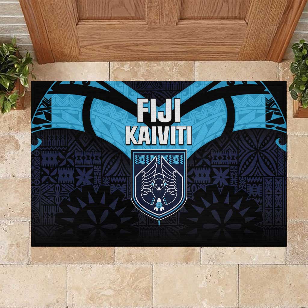 Fiji Kaiviti Rugby Rubber Doormat Fiji Tapa Pattern LT05 Blue - Polynesian Pride
