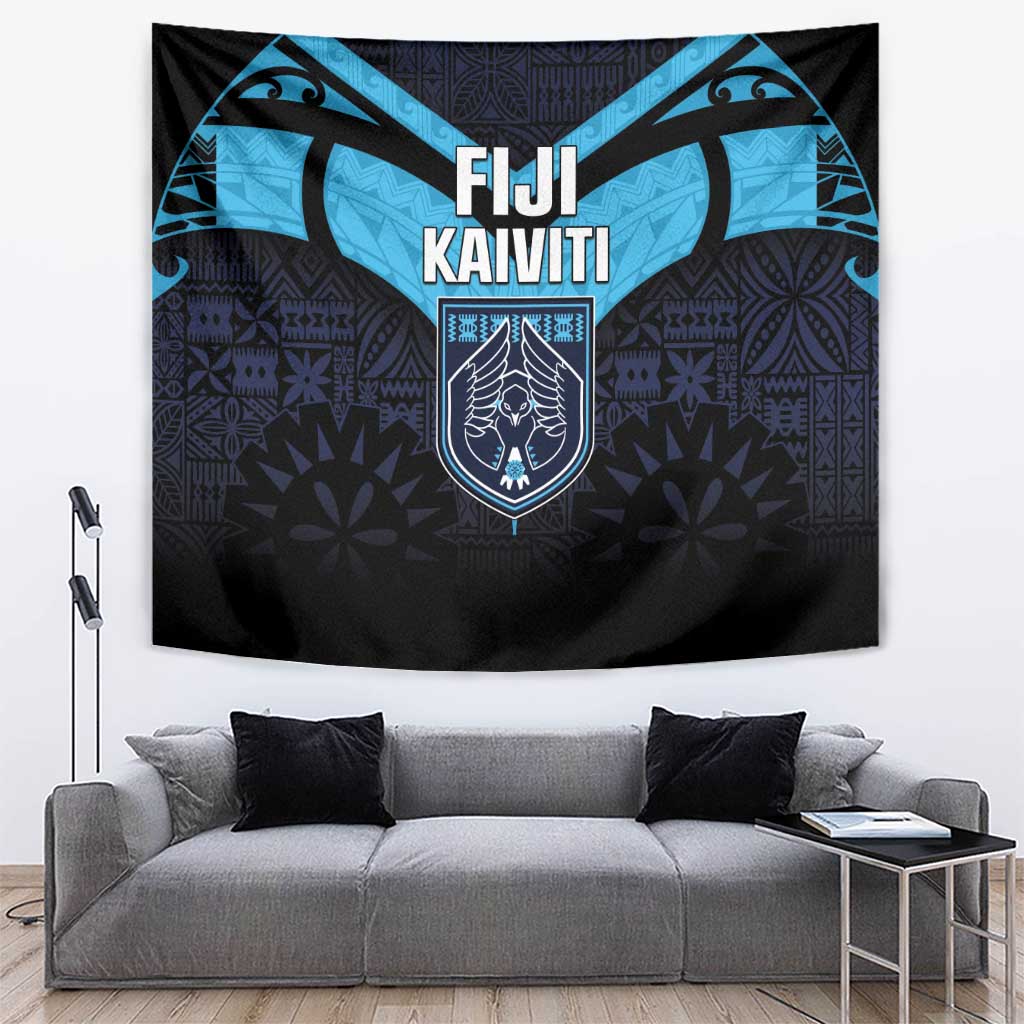 Fiji Kaiviti Rugby Tapestry Fiji Tapa Pattern LT05 Blue - Polynesian Pride