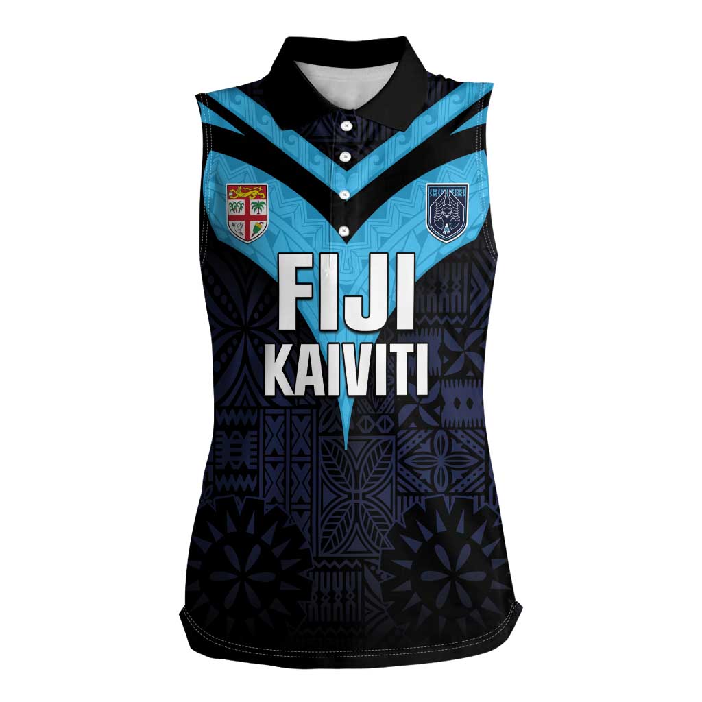 Custom Fiji Kaiviti Rugby Women Sleeveless Polo Shirt Fiji Tapa Pattern LT05 Female Blue - Polynesian Pride