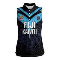 Custom Fiji Kaiviti Rugby Women Sleeveless Polo Shirt Fiji Tapa Pattern LT05 Female Blue - Polynesian Pride