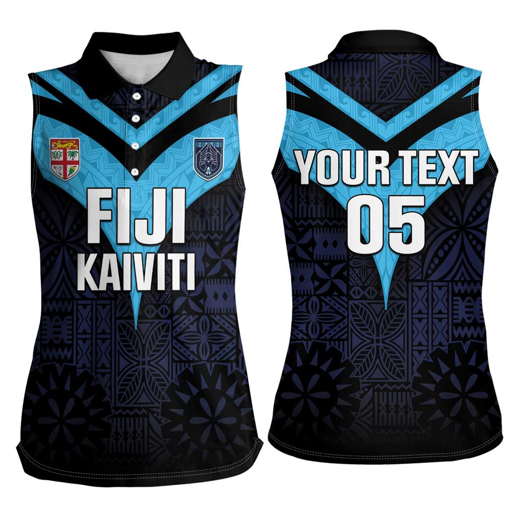 Custom Fiji Kaiviti Rugby Women Sleeveless Polo Shirt Fiji Tapa Pattern LT05 - Polynesian Pride