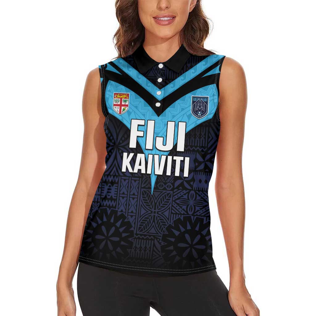 Custom Fiji Kaiviti Rugby Women Sleeveless Polo Shirt Fiji Tapa Pattern LT05 - Polynesian Pride