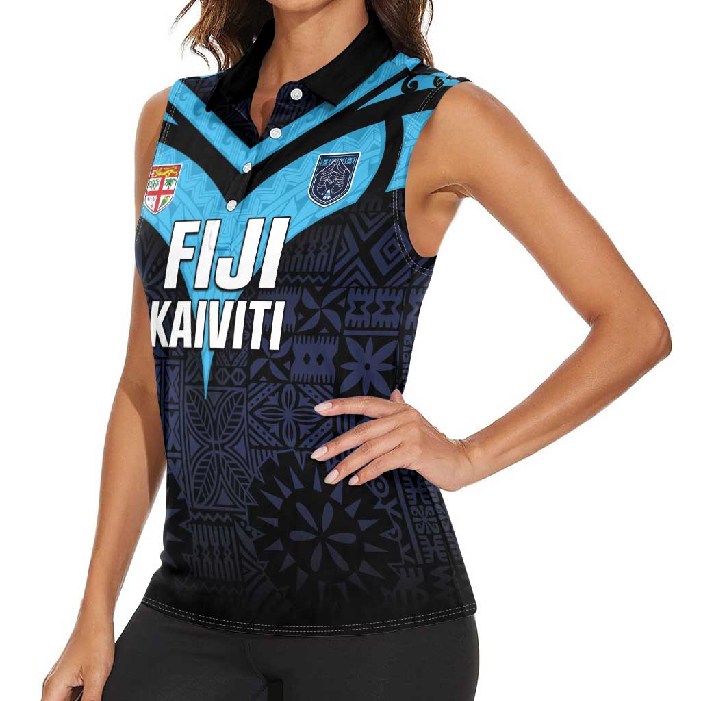Custom Fiji Kaiviti Rugby Women Sleeveless Polo Shirt Fiji Tapa Pattern LT05 - Polynesian Pride